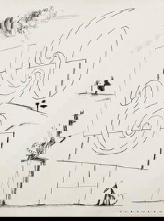 Saul Steinberg, Composition, Derrire Le Miroir, Lithograph: Lithograph on vlin paper. Paper Size: 15 x 11 inches. Excellent condition. Inscription: Unsigned and unnumbered, as issued. Notes: From Derrire le miroir, N 157, 1966. Published by Aim Maeght, diteur,
