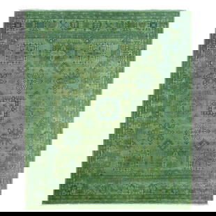 8'X9'7" Green Overdyed Kazak Geometric Pattern Pure Wool Hand Knotted Rug: Style: Kazak Type: Indoor Material: Wool Color: Green Item Length: 115 Item Width: 96 Rug Type: Hand Knotted Pile: Wool Shape: Rectangular Field Color: Green Size: 8"0" x 9"7" / 244 CM X 292 CM Age: 2