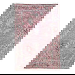 5'9"X8'9" Pink Hand Knotted Afghan Angora Oushak Leaf Design All Wool Rug