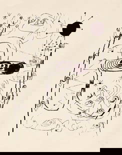Joan Mir, Composition, The Prints Of Joan Miro, Etching: Etching on vlin paper. Inscription: Unsigned and unnumbered, as issued. Paper Size: 11 x 8.5 inches. Excellent condition. Notes: From the folio, The Prints of Joan Miro, Fall, 1947. Published by Curt