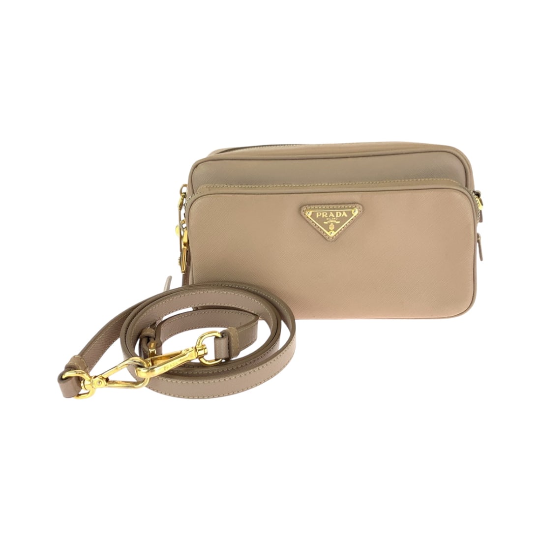 Prada Shoulder Bag Bt1010 Leather Pink Beige Gold Metal Shoulder Bag Pochette Safiano Triangle With (1 of 10)