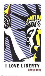 Roy Lichtenstein I Love Liberty " Poster Pop Art Yellow, Black