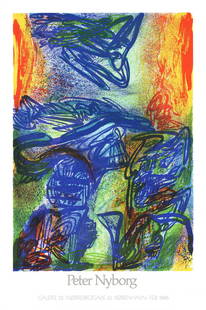 Peter Nyborg Untitled " Offset Lithograph Contemporary: Artist: Peter Nyborg Title: Untitled Year: 1986 Signed: No Medium: Offset Lithograph Paper Size: 47.5 x 31.5 inches ( 121 x 80 cm ) Image Size: 39.5 x 27.5 inches ( 100 x 70 cm ) Edition Size: Unknown