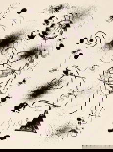 Joan Mir, Composition, The Prints Of Joan Miro, Etching: Etching on vlin paper. Inscription: Unsigned and unnumbered, as issued. Paper Size: 11 x 8.5 inches. Excellent condition. Notes: From the folio, The Prints of Joan Miro, Fall, 1947. Published by Curt