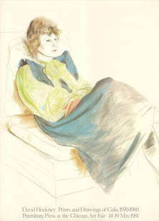 David Hockney Portrait Of Celia Wearing Checkered Sleeves " Lithograph 1: Artist: David Hockney Title: Portrait of Celia Wearing Checkered Sleeves Year: 1981 Signed: No Medium: Lithograph Paper Size: 36 x 26 inches ( 91 x 66 cm ) Image Size: 36 x 26 inches ( 91 x 66 cm ) Ed