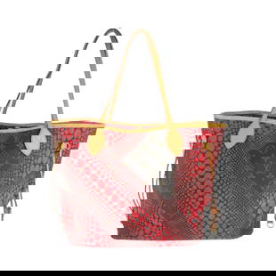 Louis Vuitton Tote Bag M40686 Pvc Red Brown Gold Metal Tote Bag Shoulder Bag Monogram Wave Yayoi: Gender: Women Pattern: Monogram wave Brand: LOUIS VUITTON Item: Tote Bag Model: Yayoi Kusama collaboration Neverfull MM Line: Monogram wave Type: Tote Bag Shoulder Bag Gender: Women Color: Red Brown G
