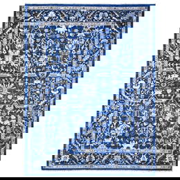 9'X11'7" Blue Hand Knotted 100% Wool Peshawar Heris Design Oriental Rug