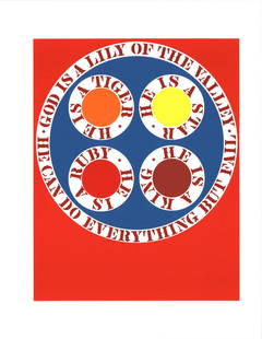 Robert Indiana God Is Lily Of The Valley " Serigraph Pop Art Multic: Artist: Robert Indiana Title: God Is Lily of the Valley Year: 1997 Signed: No Medium: Serigraph Paper Size: 22 x 17 inches ( 56 x 43 cm ) Image Size: 17 x 13.25 inches ( 43 x 34 cm ) Edition Size: 395