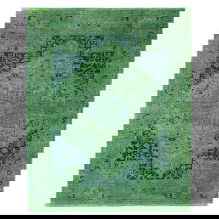 7'9"X9'8" Hunter Green Overdyed Heris Design Hand Knotted 100% Wool Rug: Style: Heris Type: Indoor Material: Wool Color: Green Item Length: 116 Item Width: 93 Rug Type: Hand Knotted Pile: Wool Shape: Rectangular Field Color: Green Size: 7"9" x 9"8" / 236 CM X 295 CM Age: 2