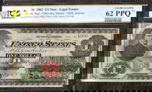 1862 $1 Legal Tender Note Fr.16C Chittenden Spinner Pcgs Unc Serial #1000 (642)