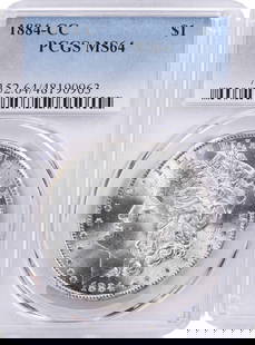 1884-Cc Morgan Silver Dollar Ms64 Pcgs: Certification: PCGS Circulated/Uncirculated: Uncirculated Year: 1884 Composition: 90% Silver 10% Copper Mint Location: Carson City Km Number: 110 Denomination: $1 Grade: MS64 Coin: Morgan Designer: Ge