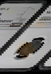 1859 Copper-Nickel Indian Cent 1C Ngc Au58: Certification: NGC Certification Number: 8295930008 Grade: AU58 Year: 1859 Circulated/Uncirculated: Circulated Mint Location: Philadelphia Designation: NONE Denomination Type: Indian Cent Grade Add On