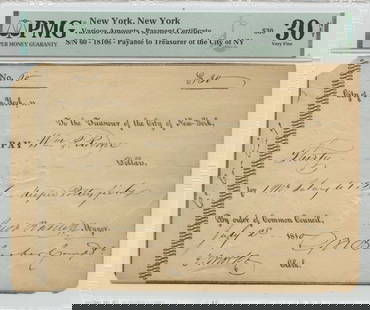 1810S New York Payment Certificate $30 Pmg Vf30 Net: Certification: PMG Certification Number: 1860194003 Grade: VF30 Circulated/Uncirculated: Circulated Denomination: Obsolete Note Product Disclaimer: Grades are third-party opinions; authenticity is gua