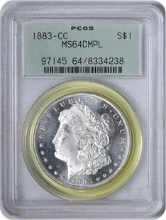 1883-Cc Morgan Silver Dollar Ms64Dmpl Pcgs: Certification: PCGS Circulated/Uncirculated: Uncirculated Year: 1883 Composition: 90% Silver 10% Copper Mint Location: Carson City Km Number: 110 Denomination: $1 Grade: MS64 Coin: Morgan Designer: Ge