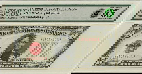 1928C $5 Legal Tender Note Fr# 1528 Pmg Gem65 Epq Gcc Green: Certification: PMG Certification Number: 1002710003 Grade: MS65 Circulated/Uncirculated: Uncirculated Denomination: Legal Tender Note Type: 1528 Year: 1928 Product Disclaimer: Grades are third-party o