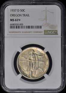 Oregon 1937-D Silver Commemorative 50C Ngc Ms67+: Certification: NGC Certification Number: 6680550005 Grade: MS67+ Year: 1937 Denomination: Oregon 50c Circulated/Uncirculated: Uncirculated Mint Location: Denver Designation: NONE Grade Add On: NONE Pr