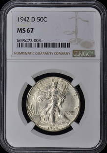 1942-D Walking Liberty Half Dollar 50C Ngc Ms67: Certification: NGC Certification Number: 6696272003 Grade: MS67 Year: 1942 Circulated/Uncirculated: Uncirculated Mint Location: Denver Designation: NONE Denomination Type: Walking Liberty Half Dollar