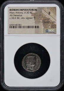 Marc Antony, D.30 Bc Roman Imperatorial Ar Denarius Ngc F12: Certification: NGC Grade: F12 Certification Number: 6707140001 Denomination: Ancient Roman Product Disclaimer: Grades are third-party opinions; authenticity is guaranteed. Photos are part of the descr