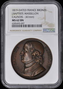 1819 Dated France Bronze Caque Ngc Ms62Bn J. Baptiste Massillon: Circulated/Uncirculated: Uncirculated Grading Service: NGC Certification Number: 6285490007 Grade: MS62 Year Of Issue: 1819 Product Disclaimer: Grades are third-party opinions; authenticity is guarant