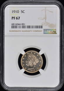 1910 Liberty Nickel 5C Ngc Pr67: Certification: NGC Certification Number: 6816044001 Grade: PR67 Year: 1910 Circulated/Uncirculated: Uncirculated Strike Type: Proof Mint Location: Philadelphia Designation: NONE Denomination Type: Lib