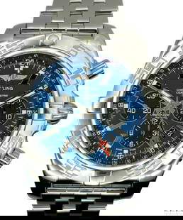 Breitling Chronomat Gmt Ref.Ab0410 48Mm Ab0410: Movement: Automatic Case Size (Mm): 48.0mm/21.0cm Case Material: SS Band Material: SS Glass: Sapphire Crystal Glass Weight: 261.4g Dial Color: Blue Dial Minimum Wrist Size: 21.1cm Water Resistance: 10