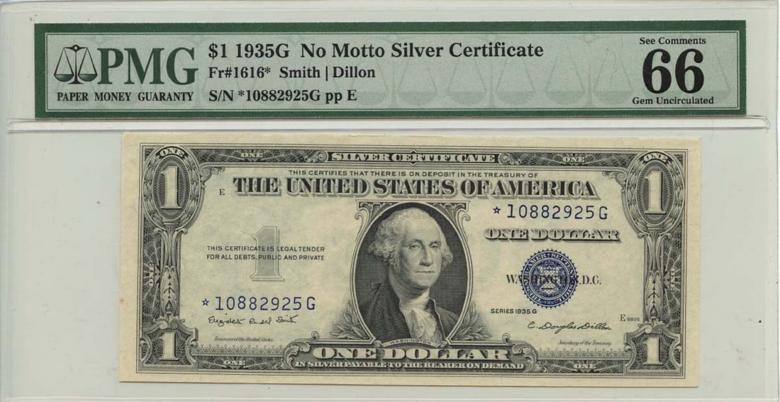 1935G $1 No Motto Silver Certificate Fr# 1616* Pmg Gem66 Epq (1 of 1)