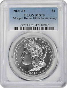 2021-D Morgan Silver Dollar Ms70 Pcgs: Certification: PCGS Circulated/Uncirculated: Uncirculated Year: 2021 Composition: 99.9% Silver Mint Location: Denver Km Number: 110 Denomination: $1 Grade: MS70 Coin: Morgan Designer: George T. Morgan