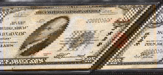 1929 $10 First National Banknote Currency Wood River Nebraska (156A): Certification: Uncertified Series Year: 1929 Year: 1929 Circulated/Uncirculated: Circulated Country: United States Category: Small National Bank Notes Serial No. : C000156A Denomination: $10 Product D