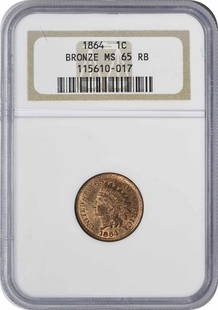 1864 Indian Cent Bronze Ms65Rb Ngc: Certification: NGC Circulated/Uncirculated: Uncirculated Year: 1864 Grade: MS65 Mint Location: No Mint Mark Km Number: 90 Denomination: Small Cent Composition: Copper Coin: Indian Head Product Disclai
