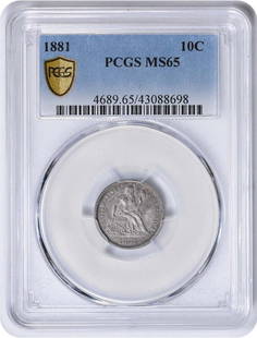 1881 Liberty Seated Silver Dime Ms65 Pcgs: Certification: PCGS Circulated/Uncirculated: Circulated Year: 1881 Mint Location: Philadelphia Km Number: A92 Denomination: 10C Grade: MS65 Composition: 90% Silver 10% Copper Coin: Seated Liberty Desi