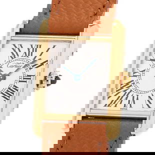 Cartier Must Tank Sm Vermeil Opaline Dial W1005554: Movement: Quartz Case Size: 28x20.5mm Case Material: Silver 925 (Yellow Gold Plated) Band Material: Aftermarket New calfskin/SS (yellow GP) buckle Watch Glass: Glass Windshield Dial Color: Silver Type