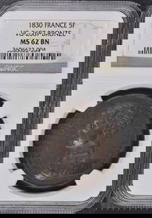 1830 France Essai 5F Vg-2687 Ngc Ms62 Bronze: Circulated/Uncirculated: Uncirculated Year: 1830 Certification: NGC Certification Number: 3606622004 Grade: MS62 Product Disclaimer: Grades are third-party opinions; authenticity is guaranteed. Photos