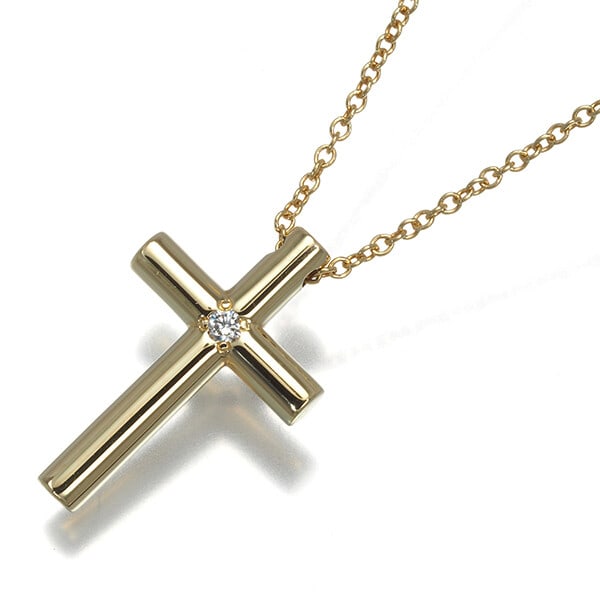 Agete Necklace Diamond Single Cut Cross 18k 750 Yellow Gold