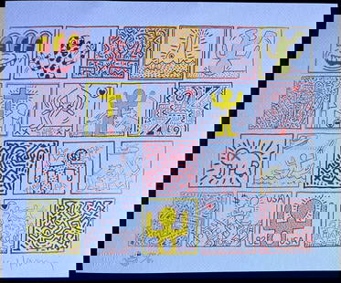 Keith Haring Lithograph ''Usa-Suite'' Coa Signed In Pen Numbered In Pencil: Keith Haring Lithograph ''USA-Suite'' Signed With Pen Numbered With Pencil Keith Haring "USA-SUITE " Chromolithograph printed in 1989 in 180 copies by Atlantis Verlag, Freiburg 33 x 40 cm Keith Haring
