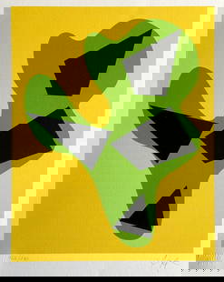 Jean Hans Arp Lithograph 1978 (Joan Mir Constantin Brancusi Alberto Giacometti): jean arp " Composition: yellow, green, black " Chromolithograph printed in 1978 in 180 copies by Atlantis Verlag, Freiburg 32x40cm Signed jean arp on the plate Embossed stamp and authentication of the