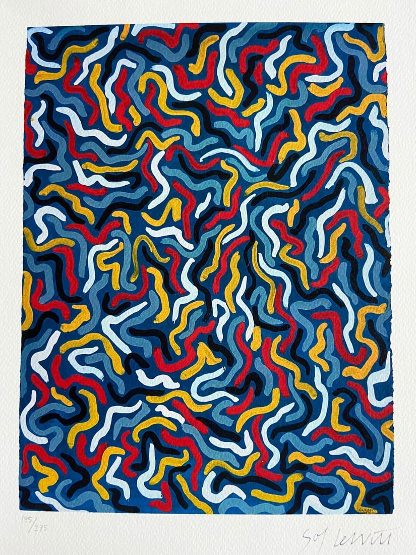 Sol Lewitt Lithograph Coa Hand Numbered Limited 275 (Dan Flavin): Sol Lewitt "Wavy brushstrokes" lithograph after the release in 2005 in 275 numbered copies Sol Lewitt signature on the plate. The work measures 30X36 cm ADAGP, Paris Founded in 1953, ADAGP is the Fren