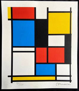Piet Mondrian Lithograph 1978-180 Ex Coa Signature And Stamp Numbered: Piet Mondrian Lithograph 1978-180 Ex COA Signature and Stamp Numbered Piet Mondrian " without title " Chromolithograph printed in 1978 in 180 copies by Atlantis Verlag, Freiburg 32 x 37 cm Signature P