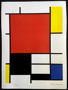 Piet Mondrian Lithograph Coa Certified Numbered (Mark-Rothko): Piet Mondrian " without title " Chromolithograph printed in 1978 in 180 copies by Atlantis Verlag, Freiburg 32 x 43 cm Piet Mondrian signature on the plate Embossed stamp and authentication by the pub