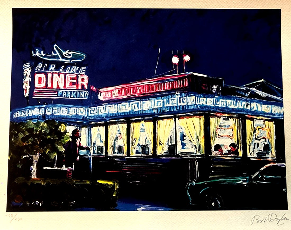 Bob Dylan Lithograph Coa Signed Op Numbered By Hand Limited (250 Ex): Bob Dylan Lithograph COA Signed op Numbered A Hand Limited (250 Ex) Bob Dylan '' Dinner by plane " "Retrospectrum" 250 specimens n Handed by hand 31 x 40 cm Signature Bob Dylan printed in Lithograph o