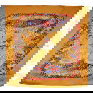 Hermes Hermes Carre 90 Scarf Terres Precieuses Silk Orange: Brand: Hermes Type: Scarf Gender: Women Color: Multi-Color, Orange Material: Silk Size (Lxw): 90cm x 90cm / 35.43'' x 35.43'' Condition: Used (very good), A few traces of usage, some scratches / dirt