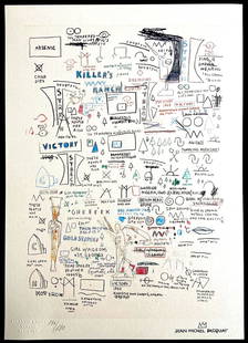 Jean-Michel Basquiat Lithograph: Jean-Michel Basquiat Lithograph [ COA Signed Pen] Numbered A Hand Jean-Michel Basquiat " without title " Chromolithography printed in 1987 and reproduced in 180 specimens by Atlantis Verlag, Freiburg