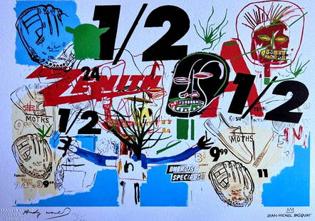 Andy Warhol & Jean-Michel Basquiat Lithograph Signed Numbered Coa: Andy Warhol & Jean-Michel Basquiat Lithograph Signed Numbered COA Andy Warhol & Jean-Michel Basquiat " without title (Zenith 1/2) " Chromolithograph printed in 1990 in 180 copies by Atlantis Verlag, F