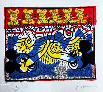 Keith Haring Lithograph Coa Signed Numbered Stamp, Jeff Koons: Keith Haring " without title " Chromolithograph printed in 1989 and reproduced in 180 copies by Atlantis Verlag, Freiburg 32 x 36 cm Keith Haring signature on the plate Embossed stamp and authenticati