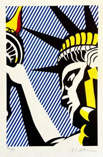 Roy Lichtenstein Lithograph Coa Signed Numbered Limited Edition (Kaws): Roy Lichtenstein Lithograph Signed Numbered Limited Edition (KAWS) Roy Lichtenstein "Statue of freedom " Lithograph of an work by Roy Lichtenstein, printed in 1986. 30 x 43 cm 275 hand numbered specim