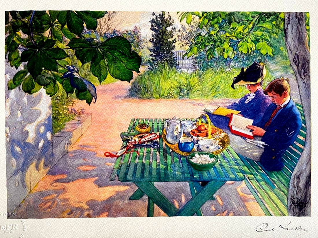 Carl Larsson Lithograph Coa Numbered Limited Stamp (Edvard Munch): Carl Larsson "Holiday Reading" Lithograph printed by Editori Francesi Riuniti in 1979. Edition of 175 hand-numbered copies. 30 x 40 cm Carl Larsson signature on the plate EFR, Paris Carl Larsson "Holi
