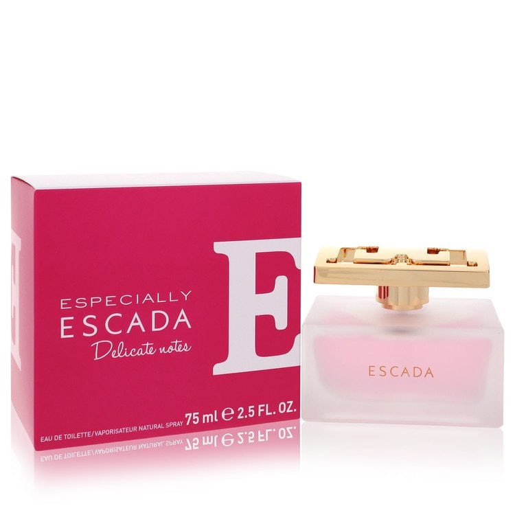 Especially Escada Delicate Notes Perfume By Escada Eau De Toilette Spray: Brand: Escada Size: 2.5 oz Eau De Toilette Spray Grams: 400 Type: Eau De Toilette Spray Fragrance: Perfume for Women Product Disclaimer: Authentic fragrances; some boxes may show shelf wear. We strong