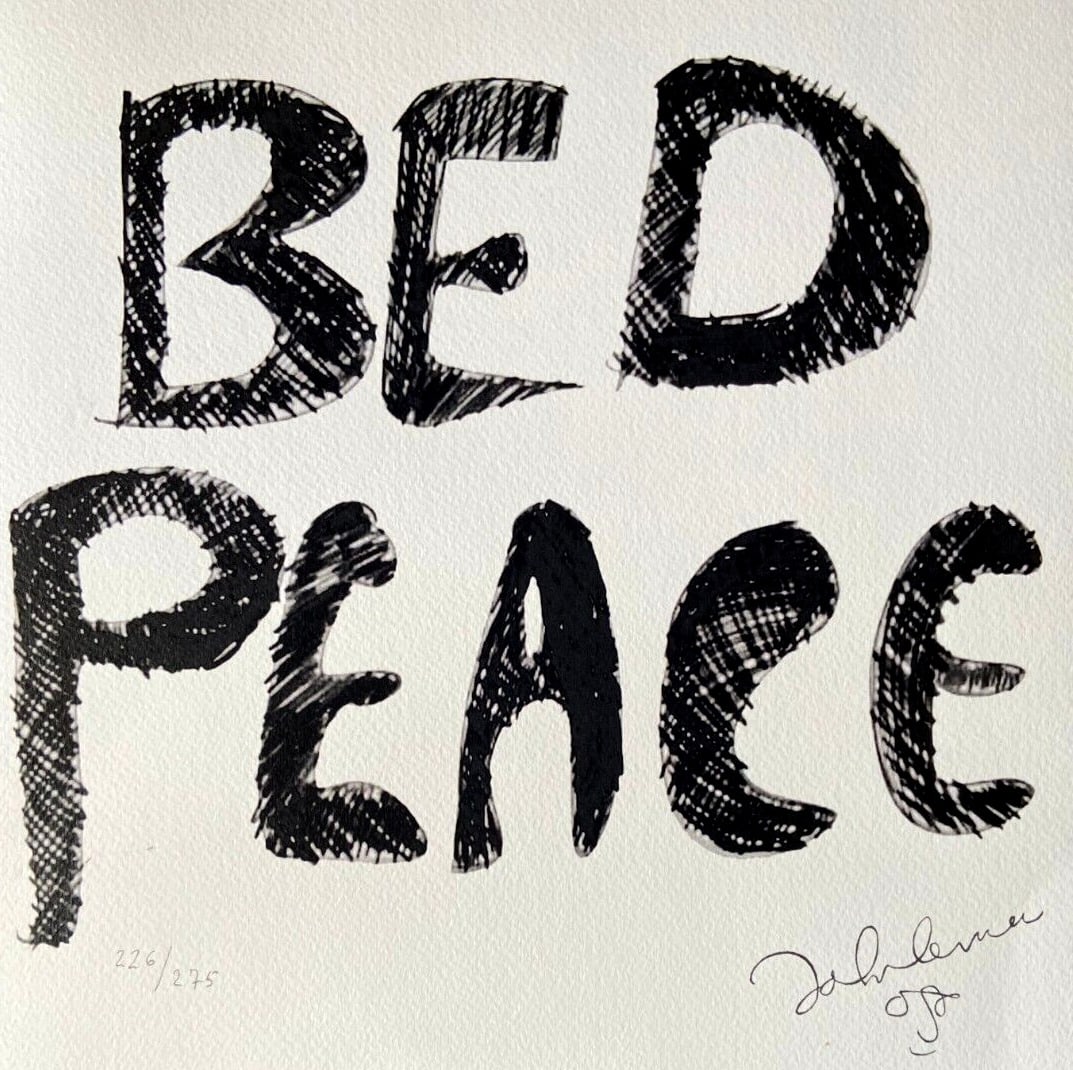 John Lennon & Yoko Ono, Lithograph 1986, 275 Ex (Paul Mccartney Bob Dylan): John Lennon & Yoko Ono, Lithograph 1986, 275 Ex (Paul McCartney Bob Dylan) John Lennon & Yoko Ono Bed Peace " Lithograph of an work by John Lennon & Yoko Ono, printed in 1986 32 x 32 cm 275 hand-numbe