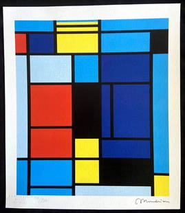 Piet Mondrian Lithograph Coa Numbered Signed Op: Piet Mondrian Lithograph Coa Numbered Signed Op _Josef Albers Piet Mondrian " without title " Chromolithography printed in 1978 in 180 specimens by Atlantis Verlag, Freiburg 32 x 37 cm Signature Piet