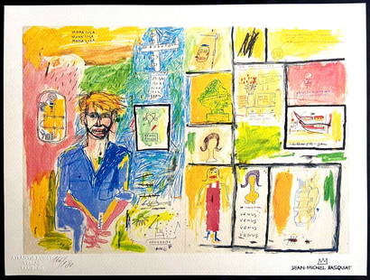 Jean-Michel Basquiat Lithograph Signed Numbered In Pencil Coa: Jean-Michel Basquiat Lithograph Signed Numbered In Pencil Jean-Michel Basquiat " Portrait of Jean Kallina " Chromolithograph printed in 1987 in 180 copies by Atlantis Verlag, Freiburg 30 x 40 cm Jean-