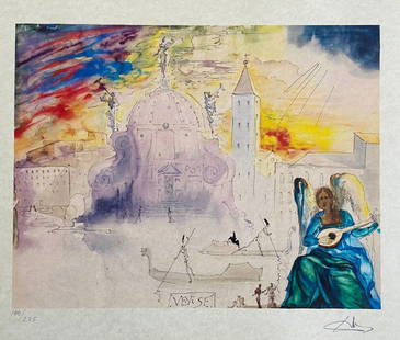 Salvador Dal, Signed Coa Lithograph Numbered In Pencil: Salvador Dal, Lithograph Coa Signed Op Numbered In Pencil Salvador Dal "Venice " Lithograph of an work by Salvador Dal, printed in 1986 32 x 40 cm 275 hand numbered specimens Signature Salvador Dal on